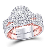 14kt Two-tone Gold Round Diamond Bridal Wedding Ring Band Set 1-3/8 Cttw