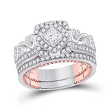 14kt Two-tone Gold Princess Diamond Bridal Wedding Ring Band Set 1-1/3 Cttw