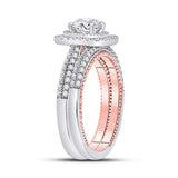 14kt Two-tone Gold Round Diamond Bridal Wedding Ring Band Set 1-7/8 Cttw