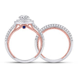 14kt Two-tone Gold Round Diamond Bridal Wedding Ring Band Set 1-7/8 Cttw