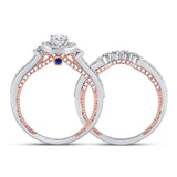14kt Two-tone Gold Oval Diamond Bridal Wedding Ring Band Set 1 Cttw