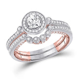 14kt Two-tone Gold Oval Diamond Bridal Wedding Ring Band Set 1 Cttw