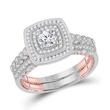 14kt Two-tone Gold Round Diamond Bridal Wedding Ring Band Set 1 Cttw
