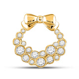 10kt Yellow Gold Womens Round Diamond Holiday Wreath Pendant 1/2 Cttw
