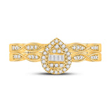 10kt Yellow Gold Baguette Diamond Bridal Wedding Ring Band Set 1/5 Cttw