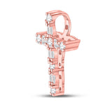 14kt Rose Gold Womens Baguette Round Diamond Cross Pendant 1/4 Cttw