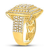 10kt Yellow Gold Mens Round Diamond Square Ring 3-1/3 Cttw