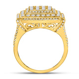 10kt Yellow Gold Mens Round Diamond Square Ring 3-1/3 Cttw