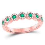 10kt Rose Gold Womens Round Emerald Diamond Stackable Band Ring 1/2 Cttw