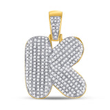 10kt Yellow Gold Mens Round Diamond Bubble K Letter Charm Pendant 3/4 Cttw