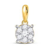 14kt Yellow Gold Womens Round Diamond Flower Cluster Pendant 1/4 Cttw