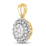 14kt Yellow Gold Womens Round Diamond Circle Flower Cluster Pendant 1/2 Cttw