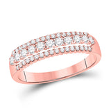 14kt Rose Gold Womens Round Diamond Triple Row Band Ring 1/2 Cttw