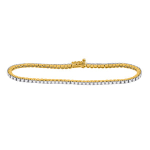 14kt Yellow Gold Womens Round Diamond Classic Tennis Bracelet 2 Cttw