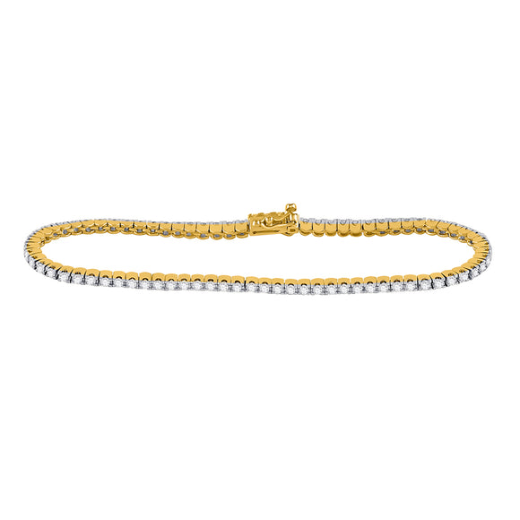 14kt Yellow Gold Womens Round Diamond Classic Tennis Bracelet 2 Cttw