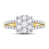 14kt Yellow Gold Womens Round Diamond Flower Cluster Ring 1 Cttw