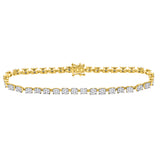 14kt Yellow Gold Womens Round Diamond Fashion Cluster Tennis Bracelet 1-7/8 Cttw