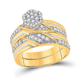 10kt Yellow Gold His Hers Round Diamond Cluster Matching Wedding Set 3/4 Cttw