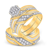10kt Yellow Gold His Hers Round Diamond Cluster Matching Wedding Set 3/4 Cttw