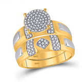 10kt Yellow Gold His Hers Round Diamond Cluster Matching Wedding Set 1/2 Cttw