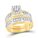 10kt Two-tone Gold His Hers Round Diamond Cluster Matching Wedding Set 3/4 Cttw
