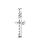 10kt White Gold Womens Round Diamond Cross Pendant 1/6 Cttw