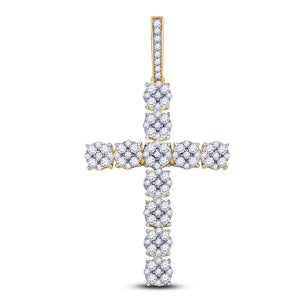 10kt Yellow Gold Mens Round Diamond Cross Charm Pendant 2-1/5 Cttw