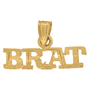 10kt Yellow Gold Textured Mens Brat Ht:12.2mm x W:18.5mm Letters & Words Charm Pendant