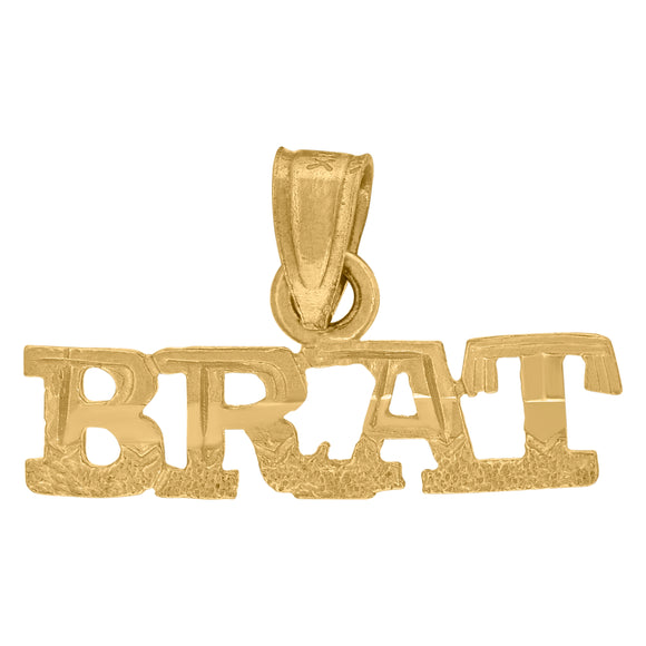 10kt Yellow Gold Textured Mens Brat Ht:12.2mm x W:18.5mm Letters & Words Charm Pendant