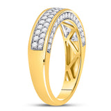 10kt Yellow Gold Mens Round Diamond Double Row Band Ring 1-1/5 Cttw