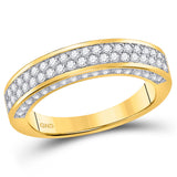 10kt Yellow Gold Mens Round Diamond Double Row Band Ring 1-1/5 Cttw