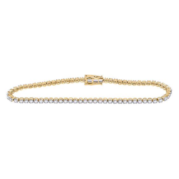 10kt Yellow Gold Womens Round Diamond Tennis Bracelet 2 Cttw