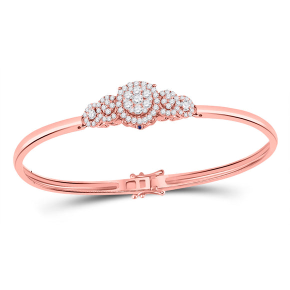 14kt Rose Gold Womens Round Diamond Cluster Bangle Bracelet 3/4 Cttw