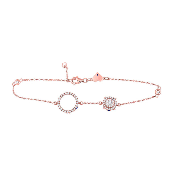 14kt Rose Gold Womens Round Diamond Cluster Circle Bracelet 3/4 Cttw