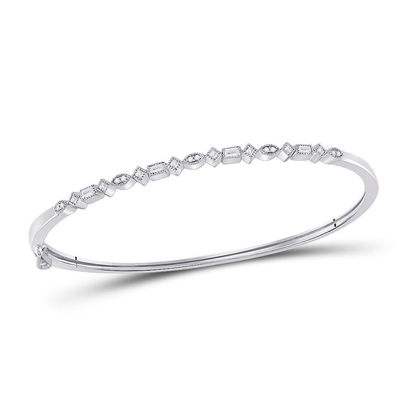10kt White Gold Womens Princess Diamond Stackable Bangle Bracelet 1/3 Cttw