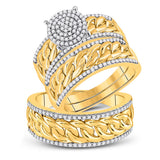 10kt Yellow Gold His Hers Round Diamond Cluster Matching Wedding Set 5/8 Cttw