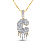 10kt Yellow Gold Mens Round Diamond Dripping C Letter Charm Pendant 5/8 Cttw