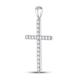 10kt White Gold Womens Round Diamond Cross Pendant 1/2 Cttw