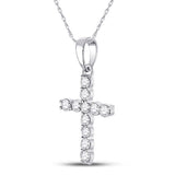 10kt White Gold Womens Round Diamond Cross Pendant 1/5 Cttw