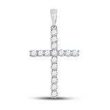 10kt White Gold Womens Round Diamond Cross Pendant 1/2 Cttw