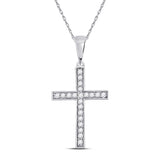 10kt White Gold Womens Round Diamond Cross Pendant 1/20 Cttw