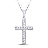 10kt White Gold Womens Round Diamond Cross Pendant 1/10 Cttw