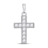 10kt White Gold Womens Round Diamond Cross Pendant 1/4 Cttw