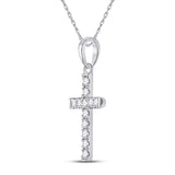 10kt White Gold Womens Round Diamond Religious Cross Pendant 1/8 Cttw