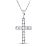 10kt White Gold Womens Round Diamond Religious Cross Pendant 1/8 Cttw