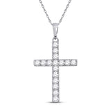 10kt White Gold Womens Round Diamond Cross Pendant 1/2 Cttw