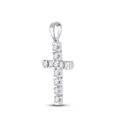 14kt White Gold Womens Round Diamond Cross Pendant 1/2 Cttw