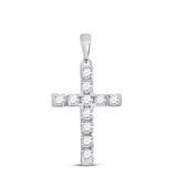 14kt White Gold Womens Round Diamond Cross Pendant 1/2 Cttw