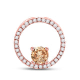 10kt Rose Gold Womens Round Morganite Diamond Circle Pendant 1/3 Cttw
