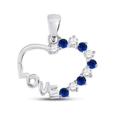 10kt White Gold Womens Round Blue Sapphire Love Heart Pendant 1/4 Cttw